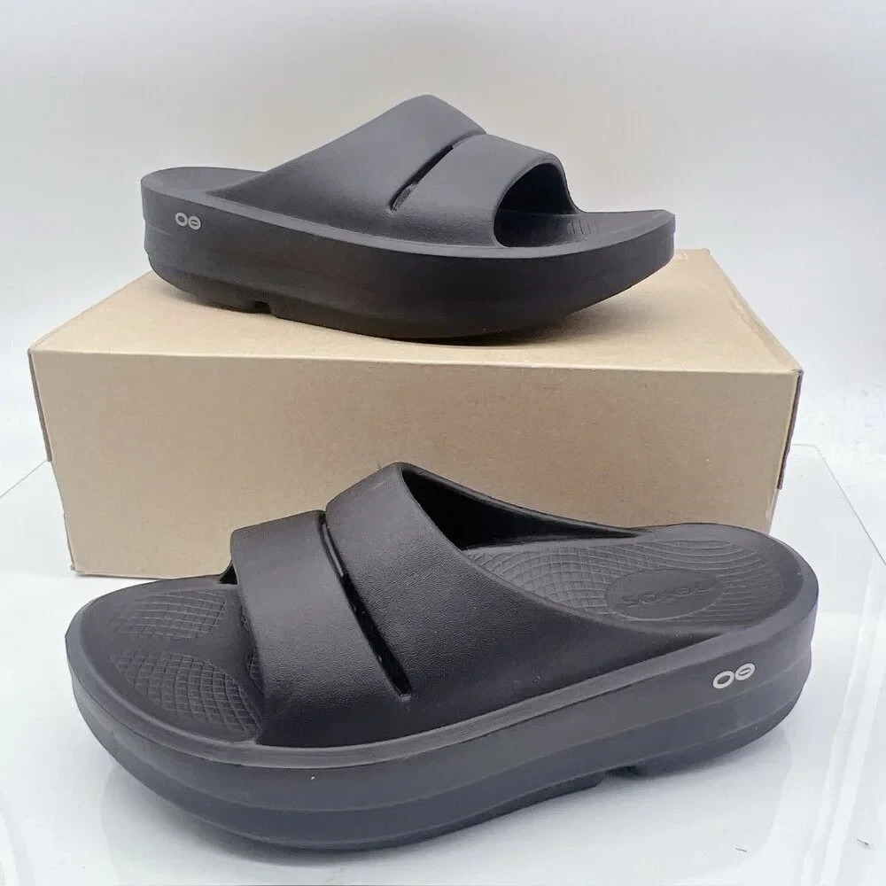 OOFOS OOmega OOahh Flip Flop Platform Waterproof Black Women US 11/ EU 42